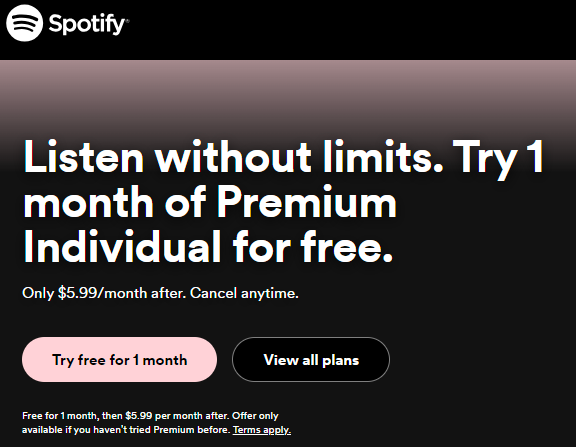 Spotify's 30-day free trial