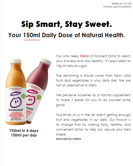 Innocent Drink's ad copy