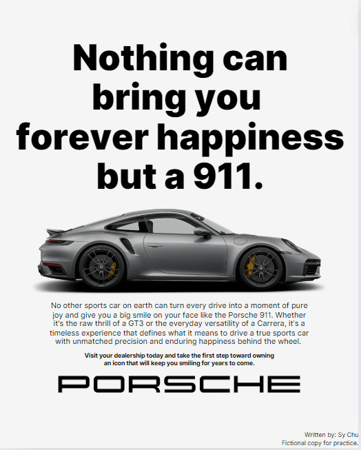 Porsche's ad copy