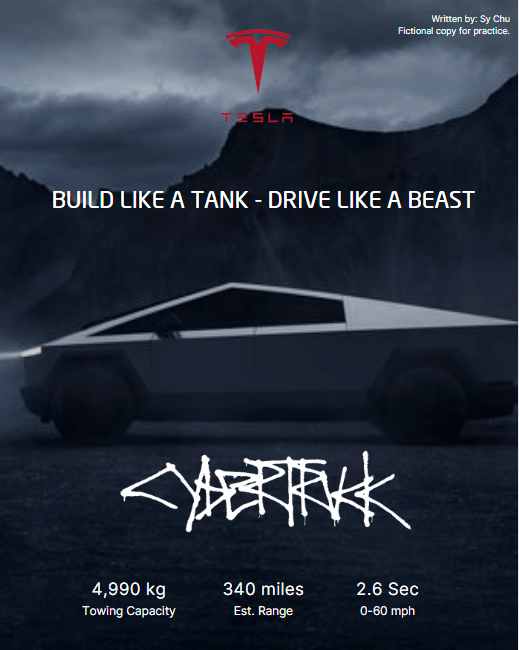 Tesla's ad copy