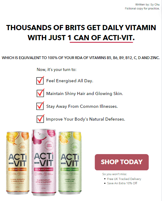 Acti-Vit's ad copy